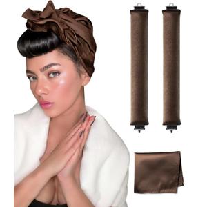 3 x YOSHUYUKI Classic Heatless Curls Overnight Rods No Heat Hair Curlers to Sleep Jumbo Foam Large Hair Rollers for Long Short Hair Heatless Curling Rod Set Styling Tools with Satin Scarf Brown