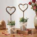 Valentines Day Decor: 2ct Neutral Vintage Rattan Heart Mini Potted Table Decorations, Rustic Heart Shape Love Valentines Day Decor for Desk Tiered Tray Centerpieces Gifts Mantel Home Farmhouse Office