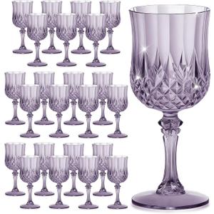 HTTBEIZI 7OZ Plastic Wine Glasses, Reusable Vintage Goblets Unbreakable Drinking Glasses Crystal Water Cups Champagne for Wedding, Parties (24, Dark Purple)