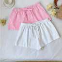 MakeMeChic Women's 2 Pack Linen Shorts Striped Gingham Summer Beach Pajama Boxer Shorts, Medium