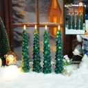 Christmas Tree Flameless Candles with Remote,4 Pcs Green Real Wax LED Flickering Candles Battery Operate with Embedded Star String for Home Decoration Christmas Gifts(D0.86 xH9.6)