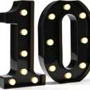 Pooqla Decorative Led Light Up Number Letters, Black Plastic Marquee Number Lights Sign for 10th Birthday Party Wedding Decor Battery Operated Black Decoration 10