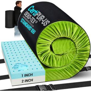 Memory Foam Camping Mattress Pad, Ventilated Breathable Design CertiPUR-US & Oeko-TEX Certified Sleeping Pad Waterproof 3inch Non-Slip Portable Sleeping Camping Mat with Storage Bag for Car Travel