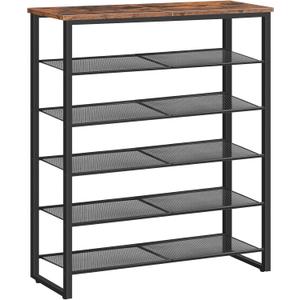 HOOBRO Shoe Rack, 6-Tier Shoe Organizer, for 18-24 Pairs of Shoes, Large Capacity Shoe Storage Shelf, Durable and Stable, for Entryway, Closet, Hallway, Dorm Room, Industrial, Rustic Brown BF67XJ01G1