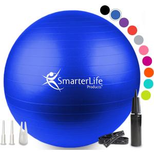 SmarterLife Exercise Ball Yoga Ball for Fitness, Balance, Stability, or Pregnancy, Gym Ball for Core Workout, Physical Therapy, Yoga Ball Chair for Office, Anti-Slip Anti-Burst (65 cm, Blue)