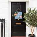 Idyllic Hello Spring Sign Wreath for Front Door, Artificial Flower Wreath with Hello Spring Wooden Sign for Farmhouse Wall Wedding Decor Window Front Porch Decor (Blue)