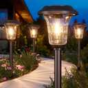 XMCOSY+ Solar Lights Outdoor Waterproof, 6 Pack Metal Glass Solar Pathway Lights, 20/40LM Bright Landscape Lighting for Garden Yard Backyard Path Driveway Walkway Outside Decor (Warm/Cool White)