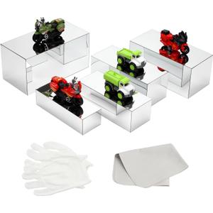 5 Pcs Glossy Silver Mirror Acrylic Risers for Display, Rectangular Buffet Riser with Hollow Bottom Display Stand Shelf, Acrylic Box Nesting Display Riser for Jewelry Figures Party Shoe Bag Rack