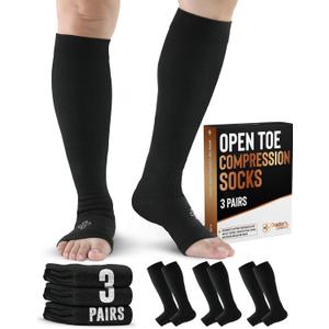 Doctor's Select 3 Pairs Copper Toeless Compression Socks Women & Men - 20-30 mmHg Open Toe Compression Socks Knee High Women, Large