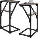 C-Shaped End Tables, Sofa TV Trays Set of 2, Small Couch Side Table for Living Room, Bedroom, Bedside (Greige)