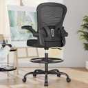 Ergonomic Drafting Chair, Tall Office Chair with Flip-up Armrests, Breathable Mesh High Desk Chair with Lumbar Support Adjustable Footrest Ring for Standing Desk Black, 25 Inches X 20.5 Inches X 50.6 Inches