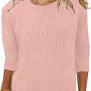 JomeDesign Blouses for Women 3/4 Sleeve Shirts Round Neck Loose Casual Flowy Tops Pink (M)