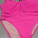 Tempt Me Women Two Piece Scoop Neck Bikini Crop Top Swimsuit Sporty High Waisted Bathing Suit (Medium, Hot Pink)
