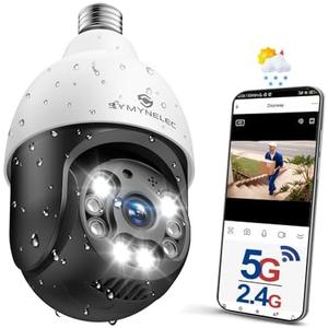 SYMYNELEC 5GHz/2.4GHz Light Bulb Security Camera Outdoor Waterproof 2.5K, Dual-Band WiFi Light Socket Security Camera with AI Human Motion Detection Tracking 4MP Color Night Vision Siren Alarm Alexa