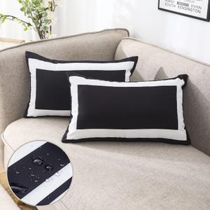 JOJOGOGO Black Outdoor Lumbar Pillow Covers 12x20 Waterproof Set of 2 Black and White Rectangle Outdoor Lumbar Pillows for Porch Swing Garden Bench and Patio Furniture JOJOGOGO Black Outdoor Lumbar Pillow Covers 12x20 Waterproof Set of 2 Black and White Rectangle Outdoor Lumbar Pillows for Porch Swing Garden Bench and Patio Furniture