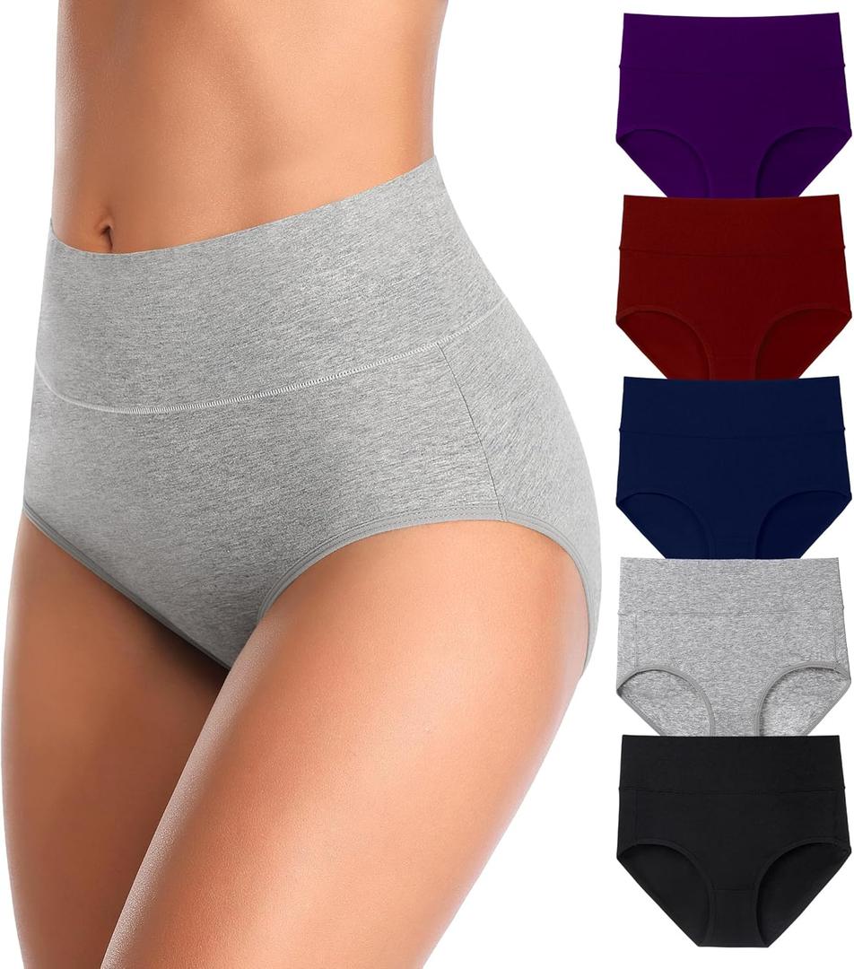 MISSWHO Cotton High Waisted Women Underwear Soft Briefs Full Coverage Comfy Ladies Panties, Size 6