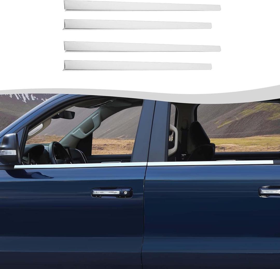 Stainless Steel Outer Window Sill Molding Cover 4 Pcs Compatible with 2018-2023 Dodge RAM Exterior Accessories (Chrome) Stainless Steel Outer Window Sill Molding Cover 4 Pcs Compatible with 2018-2023 Dodge RAM Exterior Accessories (Chrome)