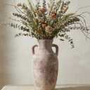 Ceramic Flower Vase with Handles,12" Neutral Tall Clay Terracotta Vases Farmhouse Table Vases with Handle Living Room Decor Rustic Pottery Pots for Home Shelf Coffee Dining Desk Fireplace