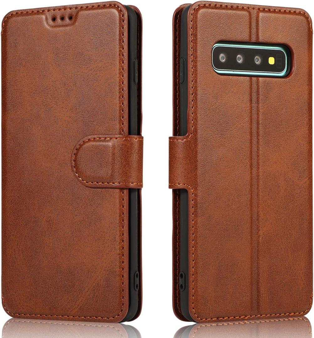 QLTYPRI for Samsung Galaxy S10e Case Premium PU Leather Simple Wallet Case TPU Bumper Card Slots Kickstand Magnetic Closure Shockproof Flip Cover for Galaxy S10e - Brown