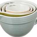 Creative Co-Op Stoneware Batter Bowl, Set of 4 Sizes, Multicolor Measuring Cups, Sky Blue