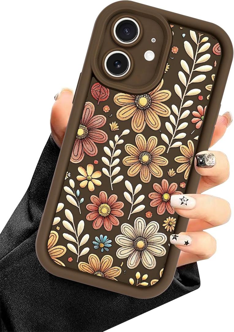 Brown Daisy Phone Case for iPhone 11, Cute Aesthetic Daisy Flower Design Case, Soft Silicone Slim Shockproof Protective Phone Cover for Women Girls - Brown