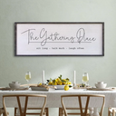 TQianJiang Dining Room Wall Decor The Gathering Place Sign 24"×10" With Sit Long Talk Much Laugh Often Sign Gathering Plaque for Kitchen Large Rustic Farmhouse Wood Framed Wall Hanging (Black)