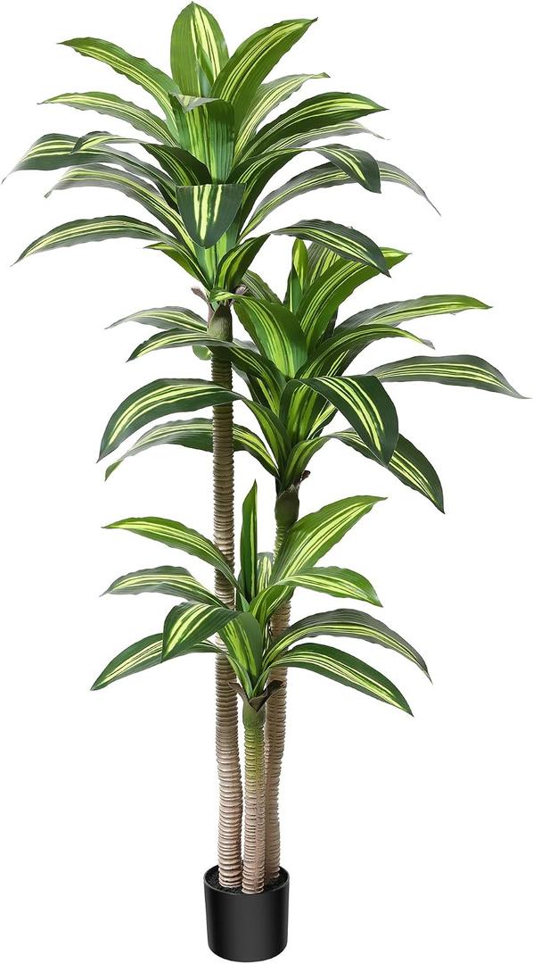 Artificial Plants, 5 ft Dracaena Tree Faux Plants Indoor Outdoor Decor Fake Tree in Pot Slik Plants for Home Decor Office Living Room Porch Patio Perfect Housewarming Gift