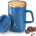 Ideus Vacuum Insulated Coffee Mug, 16oz Reusable Stainless Steel Thermal Double Walled cup with Handle and Slider Lid for Hot & Cold Beverages, BPA Free (Leapord Blue)