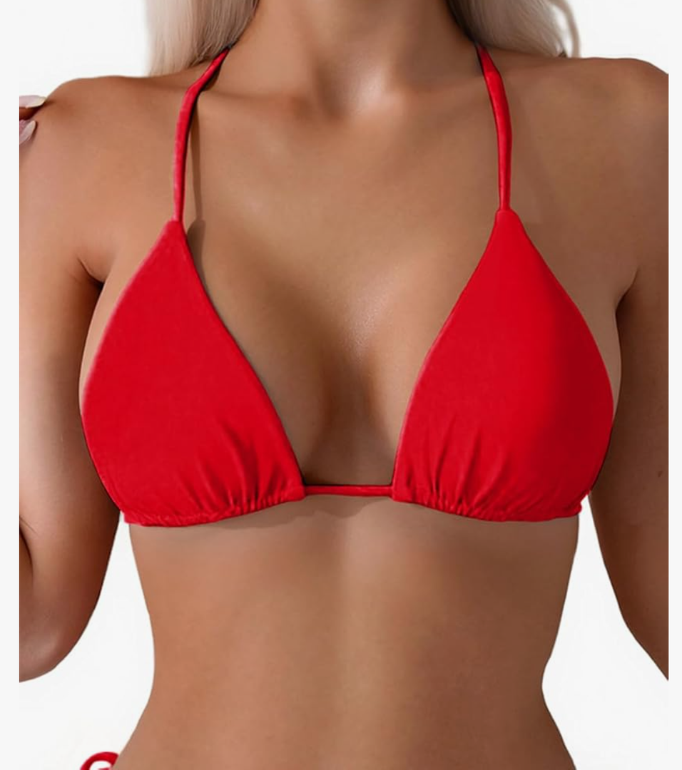 Tainehs Women's Sexy Halter Thong Bikini Top String Micro Triangle Bikini Top Swimsuit, Size Small