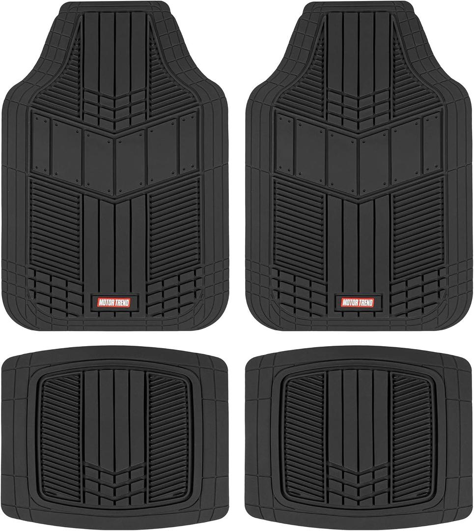 Motor Trend DualFlex Rubber Car Floor Mats All Weather Waterproof 4-Piece Sporty Two-Tone Design Car Mats Full Set - Universal Trim-to-Fit Floor Mats for Car, SUV, & Trucks - Car Carpet Protector