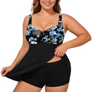 Plus Size Tankini Swim Top with Supportive Underwire and Adjustable Straps, 14W