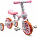 XIAPIA 3 in 1 Toddler Bike for 2-4 Year Old Girl Boy, Kids Tricycle with Adjustable Seat, Detachable Pedal and Training Wheels, Baby Balance Bike Trikes Riding Toys, Kids Chirstmas Birthday Gifts Pink