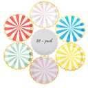 Colorful Striped Paper Plates with Gold Scalloped Edge, 9 Inch Disposable Plate, 50 Pack, Party Tableware for Birthday Celebrations,Christmas and Halloween Decorations, Soft 6 Colors