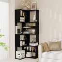 Lkeiyay 9-Tier Corner Bookshelf L Shaped Freestanding Wood Grain 65" Tall Black