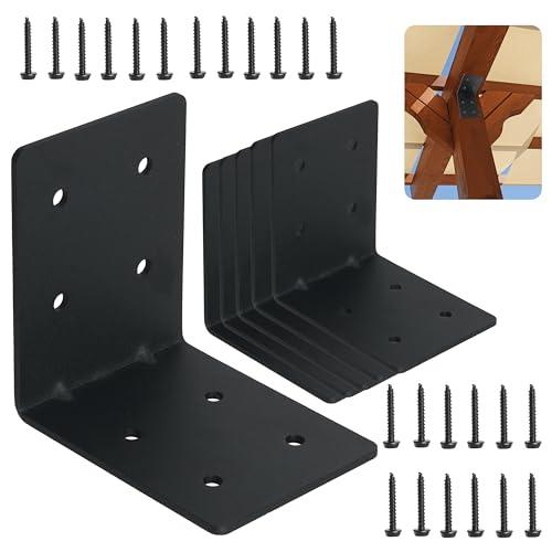 6-Pack 4"x4"x3-1/8 Heavy Duty Steel Corner Bracket, L Right Angle Bracket, Thickness 0.11"(3mm), Metal Corner Brace for Metal Joint Timber Connector Shelves Wood Furniture Support, with 48 Screws