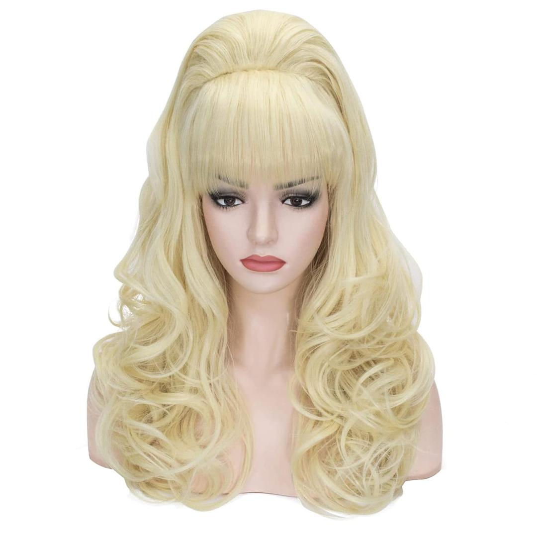 Probeauty Long Wave Blonde Bouffant Beehive Wigs Big Curly Wavy Retro Wigs for Women 70s 80s Costume 23 Inch