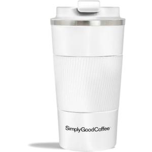 Simply Good Coffee Insulated Travel Coffee Mug. White Coffee Tumbler with Spill-Proof Flip Lid 17 oz, Stainless Steel Coffee Mug. Thermos Cup, Keeps Cold and Hot for 4 hours