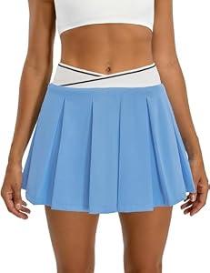 BMJL Womens Tennis Skirt Blue Pleated Golf Mini Skorts Summer High Waisted Workout Athletic Shorts Pockets(S, Blue)