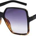 Dollger Oversized Square Sunglasses for Women Big Large Wide Fashion Shades for Men UV Protection Unisex (F: Black Gradient Leopard Frame)