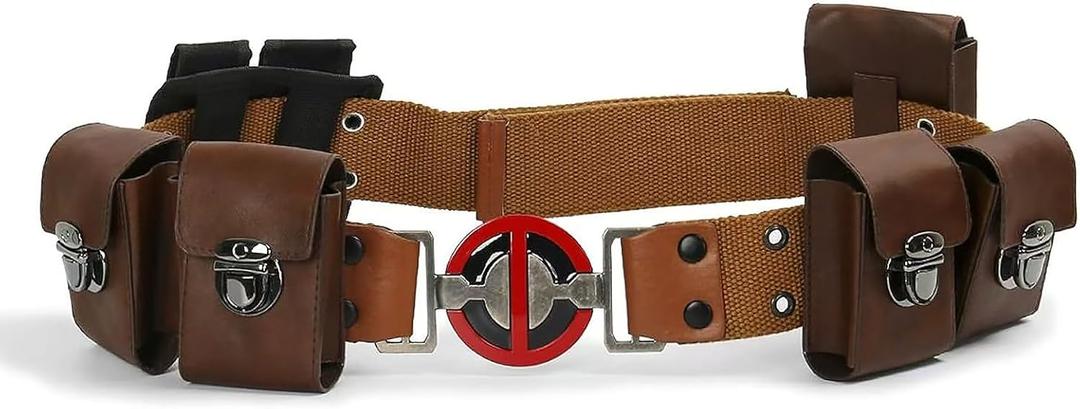 Adult Men Wade Costume Belt with Pouches Bag Brown Leather Adjustable Waist Belts Halloween Cosplay Props (Small)