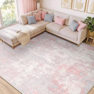 RELEANY Washable Area Rugs 9'x12' Non-Slip Modern Abstract Soft for Living Room Entryway Bedroom Nursery, Print Pattern, Grey Pink