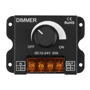 SUPERNIGHT LED Light Strip Dimmer, DC12V-24V 30A PWM Dimming Controller for Dimmer Knob Adjust Brightness ON/Off Switch with Aluminum Housing