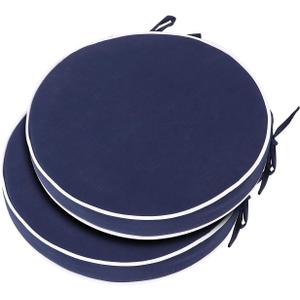 Outdoor Bistro Chair Cushions Set of 2, Waterproof 15 inch Round Seat Cushions with Ties for Patio Deck Furniture (Navy Blue)