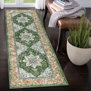 Ileading Vintage Runner Rug for Hallway, Machine Washable Area Rug Runners with Rubber Backing, Non Slip Kitchen Floor Mat for Bedroom Livingroom (Green 2x6ft)