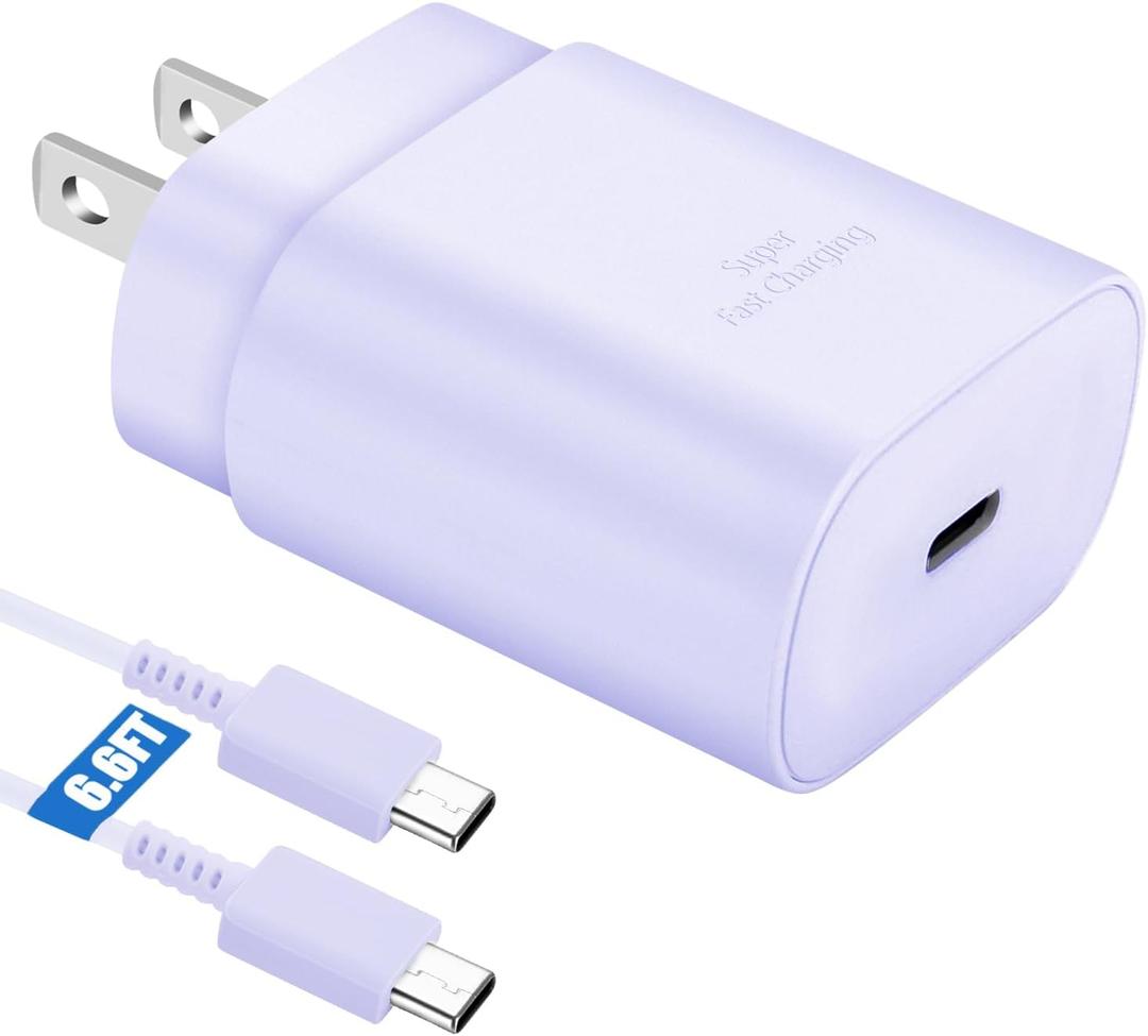 Super Fast Charger Type C,25W PD USB C Wall Charger Block & C to C Cable 6ft for Samsung Galaxy S25/S24 Ultra/S24/S24+/S23 Ultra/S23/S23+/S22/S22 Ultra/S22+/S21 Ultra/S20 Ultra/Note 20/Note 10 (Purple)