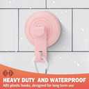 TACGEA Suction Cup Hooks for Shower, Powerful Vacuum Shower Hook for Towel, Robe, Loofah - Reuseable and Removeable Bathroom Hook, Pink, 4 Pack