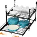 Adjustable 2-Tier Pull Out Cabinet Organizer, Expandable 13"-21" Wide, No-Drill Kitchen Cabinet Organizer for Pots and Pans, Smooth Slide-Out Shelves for Under Cabinet Storage  21" Deep, Black