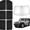 T TGBROS Windshield Sun Shade for Jeep Wrangler JK 2007-2018 Car Window Shades Thicken UV Block and Blackout Privacy Foldable Sunshades 7PCS Accessories Keep Cool Sun Visor Covers