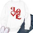 Valentines Sweatshirt for Women Glitter Love Graphic Shirts Casual Valentines Long Sleeve Pullover Tops (White, XL)