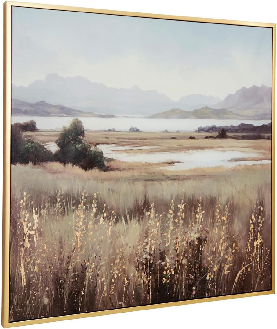 Signature Design by Ashley Clarkford Classic Framed Gallery Wrapped Canvas Wall Art 40 x 40 Inches, Light Brown & Light Blue